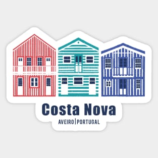 Colourful Portuguese houses // illo // yellow red blue and teal Costa Nova inspired houses Sticker